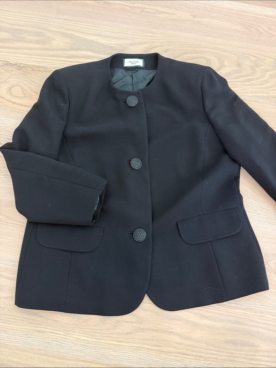 Annabella Jackets & Blazers - Annabella Boutique Italy Pure New Wool Collarless Black Blazer Jacket Sz 47 / M